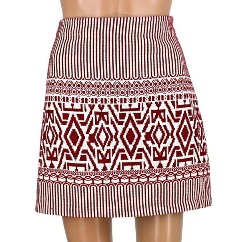 Skirt A-Line Above Knee Woven Tapestry Native Print Red & White Women's Med